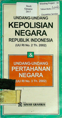 UNDANG-UNDANG KEPOLISIAN NEGARA REPUBLIK INDONESIA ( UU RI No. 2 Th. 2002 ) & UNDANG-UNDANG PERTAHANAN NEGARA ( UU RI No. 3 Th. 2002 )