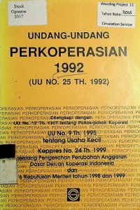 UNDANG-UNDANG PERKOPERASIAN 1992 ( UU NO, 25 TH. 1992)