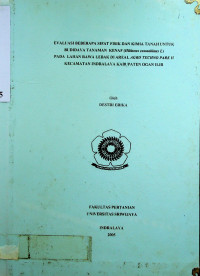 EVALUASI BEBERAPA SIFAT FISIK DAN KIMIA TANAH UNTUK BUDIDAYA TANAMAN KENAF (Hibiscus cannabinus L) PADA LAHAN RAWA LEBAK DI AREAL AGRO TECHNO PARK II KECAMATAN INDRALAYA KABUPATEN OGAN ILIR