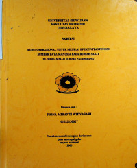 AUDIT OPERASIONAL UNTUK MENILAI EFEKTIVITAS FUNGSI SUMBER DAYA MANUSIA PADA RUMAH SAKIT Dr. MOHAMMAD HOESIN PALEMBANG