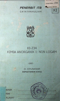 KIMIA ANORGANIK I : NON LOGAM ( KI 234 ) CATATAN KULIAH