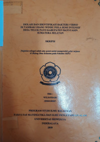 ISOLASI DAN IDENTIFIKASI BAKTERI VIBRIO DI TAMBAK UDANG WINDU POLA SEMI INTENSIF DESA TELUK PAYO KABUPATEN BANYUASIN SUMATERA SELATAN