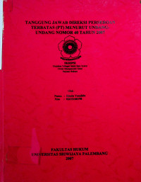 TANGGUNG JAWAB DIREKSI PERSEROAN TERBATAS (PT) MENURUT UNDANG-UNDANG NOMOR 40 TAHUN 2007