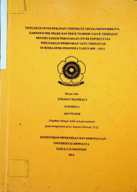 PENGARUH PENGUNGKAPAN CORPORATE SOCIAL REPONSIBILITY, EARNINGS PER SHARE DAN PRICE TO BOOK VALUE TERHADAP RETURN SAHAM PERUSAHAAN (STUDI EMPIRIS PADA PERUSAHAAN PERBANKAN YANG TERDAFTAR DI BURSA EFEK INDONESIA TAHUN 2009 - 2013)
