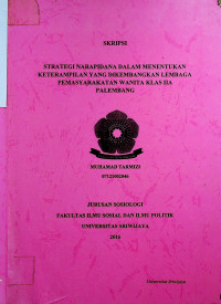 STRATEGI NARAPIDANA DALAM MENENTUKAN KETERAMPILAN YANG DIKEMBANGKAN LEMBAGA PEMASYARAKATAN WANITA KLAS IIA PALEMBANG