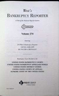 West's BANKRUPTCY REPORTER; A Unit of the National Reporter System Volume 274