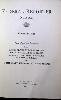 FEDERAL REPORTER Second Series Volume 291 F.2d