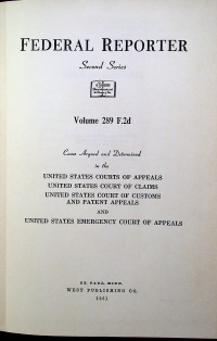 FEDERAL REPORTER Second Series Volume 289 F.2d