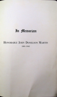 In Memoriam HONORABLE JOHN DONELSON MARTIN 1883-1962