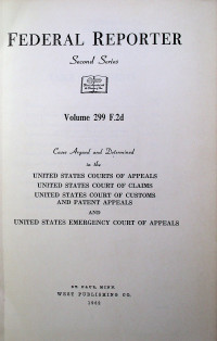 FEDERAL REPORTER Second Series Volume 299 F.2d