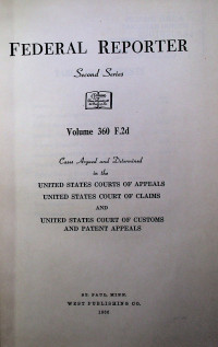 FEDERAL REPORTER, Secnod Series, Volume 360 F.2d