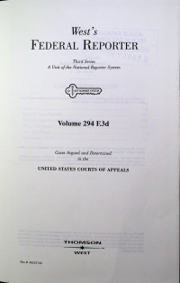 West`s FEDERAL REPORTER Third Series: A Unit of the National Reporter System Volume 294 F.3d