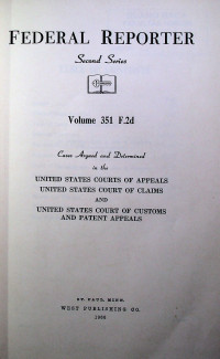 FEDERAL REPORTER Second Series Volume 351 F.2d