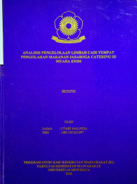 ANALISIS PENGELOLAAN LIMBAH CAIR TEMPAT PENGOLAHAN MAKANAN JASABOGA DI CATERING SS MUARA ENIM