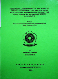 PERBANDINGAN PERSEPSI NYERI PASCAOPERASI SECTIO CAESAREA PERTAMA DAN BERULANG MENGGUNAKAN ANESTESI SPINAL DENGAN VAS SCORE DI RSUP DR. MOHAMMAD HOESIN PALEMBANG