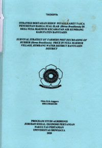 STRATEGI BERTAHAN HIDUP PETANI KARET PASCA PENURUNAN HARGA JUAL SLAB (HEVEA BRASILIENSIS) DI DESA NUSA MAKMUR KECAMATAN AIR KUMBANG KABUPATEN BANYUASIN