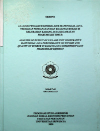 ANALISIS PENGARUH KINERJA KUD MANUNGGAL JAYA TERHADAP PENDAPATAN DAN KUALITAS BOKAR DI KELURAHAN KARANG JAYA KECAMATAN PRABUMULIH TIMUR