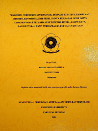 PENGARUH CORPORATE GOVERNANCE, BUSINESS STRATEGY, KEBIJAKAN DIVIDEN, DAN OPINI AUDIT SEBELUMNYA TERHADAP OPINI GOING CONCERN PADA PERUSAHAAN SUBSEKTOR HOTEL, PARIWISATA, DAN RESTORAN YANG TERDAFTAR DI BEI TAHUN 2014-2019