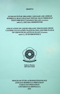 APLIKASI PUPUK ORGANIK CAIR DARI AIR LIMBAH BUDIDAYA IKAN LELE DAN TEPUNG IKAN TERHADAP PERTUMBUHAN TANAMAN SELADA (Lactuca sativa L.) SECARA HIDROPONIK