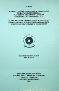 ANALISIS PENDAPATAN DAN EFISIENSI PRODUKSI USAHATANI JAGUNG DI DESA WAY HELING KECAMATAN LENGKITI KABUPATEN OGAN KOMERING ULU