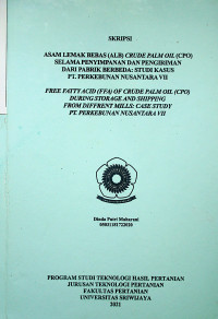 ASAM LEMAK BEBAS (ALB) CRUDE PALM OIL (CPO) SELAMA PENYIMPANAN DAN PENGIRIMAN DARI PABRIK BERBEDA: STUDI KASUS PT. PERKEBUNAN NUSANTARA VII