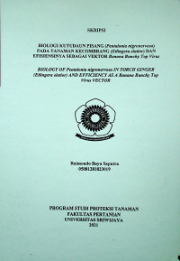 BIOLOGI KUTUDAUN PISANG (PENTALONIA NIGRONERVOSA) PADA TANAMAN KECOMBRANG (ETLINGERA ELATIOR) DAN EFISIENSINYA SEBAGAI VEKTOR BANANA BUNCHY TOP VIRUS