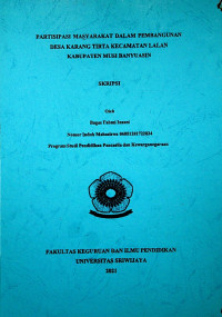 PARTISIPASI MASYARAKAT DALAM PEMBANGUNAN DESA KARANG TIRTA KECAMATAN LALAN KABUPATEN MUSI BANYUASIN