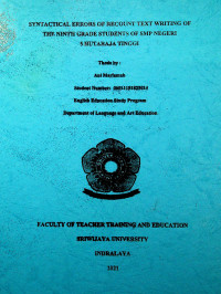 SYNTACTICAL ERRORS OF RECOUNT TEXT WRITING OF THE NINTH GRADE STUDENTS OF SMP NEGERI 5 HUTARAJA TINGGI