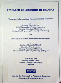 Frontier in International Financial Markets Research and Frontier in MArkets Microstructure Research