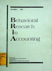 Behavioral Research In Accounting, VOLUME 8, 1996