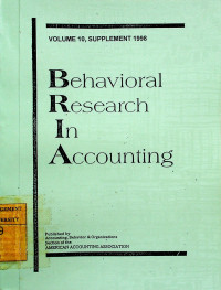 Behavioral Research In Accounting, VOLUME 10 SUPPLEMENT 1998