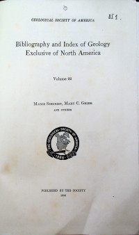 Bibliography and Index of Geology Exclusive of North America, Volume 22
