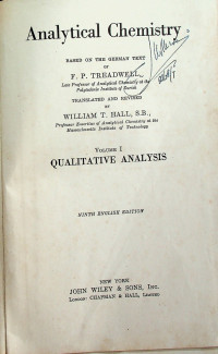 Analytical Chemistry, VOLUME I QUALITATIVE ANALYSIS