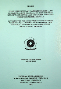 EFISIENSI PENGGUNAAN FAKTOR PRODUKSI DALAM USAHATANI JAGUNG (Zea Mays L.)  DI DESA MULIASARI KECAMATAN TANJUNG LAGO KABUPATEN BANYUASIN PROVINSI SUMATERA SELATAN
