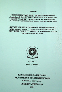 PERTUMBUHAN DAN HASIL  BAWANG MERAH (Allium Ascalonicum L) VARIETAS BIMA BREBES PADA BERBAGAI KONSENTRASI  PUPUK ORGANIK CAIR PADA MEDIA CAMPURAN PUPUK KANDANG SAPI SECARA TERAPUNG