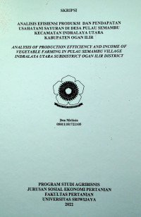 ANALISIS EFISIENSI PRODUKSI DAN PENDAPATAN USAHATANI SAYURAN DI DESA PULAU SEMAMBU KECAMATAN INDRALAYA UTARA KABUPATEN OGAN ILIR