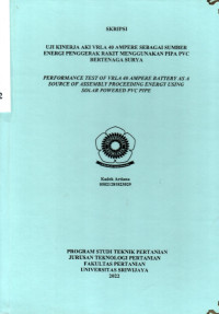 UJI KINERJA AKI VRLA 40 AMPERE SEBAGAI SUMBER ENERGI PENGGERAK RAKIT MENGGUNAKAN PIPA PVC BERTENAGA SURYA