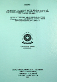 PENETASAN TELUR IKAN BAUNG (Hemibagrus nemurus) DALAM CORONG PENETASAN DENGAN TINGKAT PADAT TEBAR YANG BERBEDA