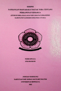 PANDANGAN MASYARAKAT BATAK TOBA TENTANG PERKAWINAN SEMARGA (STUDI DI DESA SIALLAGAN KECAMATAN SIMANINDO KABUPATEN SAMOSIR SUMATERA UTARA).