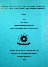 ANALISIS NILAI-NILAI BUDAYA PADA TRADISI MANGULOSI DALAM PERKAWINAN ADAT BATAK TOBA DI KECAMATAN INDRALAYA UTARA KABUPATEN OGAN ILIR