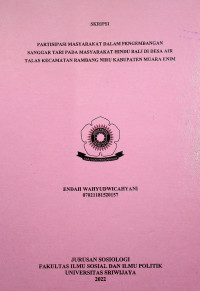 PARTISIPASI MASYARAKAT DALAM PENGEMBANGAN SANGGAR TARI PADA MASYARAKAT HINDU BALI DI DESA AIR TALAS KECAMATAN RAMBANG NIRU KABUPATEN MUARA ENIM