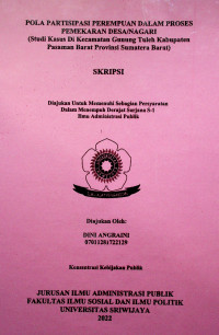POLA PARTISIPASI PEREMPUAN DALAM PROSES PEMEKARAN DESA/NAGARI (Studi Kasus Di Kecamatan Gunung Tuleh Kabupaten Pasaman Barat Provinsi Sumatera Barat)