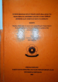 POTENSI BIOCHAR KULIT PISANG LILIN (Musa zebrina Van Hautte) SEBAGAI ADSORBEN LOGAM Cr PADA LIMBAH INDUSTRI KAIN JUMPUTAN KOTA PALEMBANG