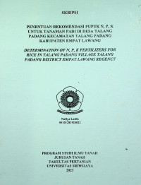 PENENTUAN REKOMENDASI PUPUK N, P, K UNTUK TANAMAN PADI DI DESA TALANG PADANG KECAMATAN TALANG PADANG KABUPATEN EMPAT LAWANG