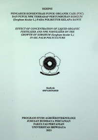 PENGARUH KONSENTRASI PUPUK ORGANIK CAIR (POC) DAN PUPUK NPK TERHADAP PERTUMBUHAN SORGUM (Sorghum bicolar L.) PADA POLIKUTUR KELAPA SAWIT.