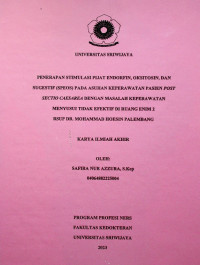 PENERAPAN STIMULASI PIJAT ENDORFIN, OKSITOSIN, DAN SUGESTIF (SPEOS) PADA ASUHAN KEPERAWATAN PASIEN POST SECTIO CAESAREA DENGAN MASALAH KEPERAWATAN MENYUSUI TIDAK EFEKTIF DI RUANG ENIM 2 RSUP DR. MOHAMMAD HOESIN PALEMBANG