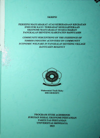 PERSEPSI MASYARAKAT ATAS KEBERADAAN KEGIATAN INDUSTRI KAYU TERHADAP KESEJAHTERAAN EKONOMI MASYARAKAT DI KELURAHAN PANGKALAN BENTENG KABUPATEN BANYUASIN