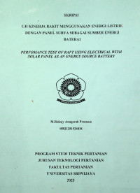 UJI KINERJA RAKIT MENGGUNAKAN ENERGI LISTRIK DENGAN PANEL SURYA SEBAGAI SUMBER ENERGI BATERAI