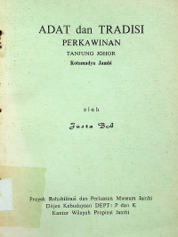 ADAT dan TRADIISI PERKAWINAN TANJUNG JOHOR Kotamadya Jambi
