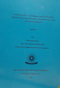 ANALISIS UPAYA GURU PPKn DALAM MENERAPKAN TOLERANSI ANTAR UMAT BERAGAMA DI SMA KUSUMA BANGSA PALEMBANG
